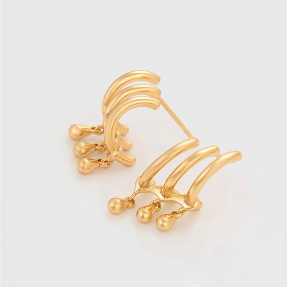 Dangle Drop Trio Stud Earrings | 18K Gold Plated | Luxury Jewelry - Picture 6 of 12